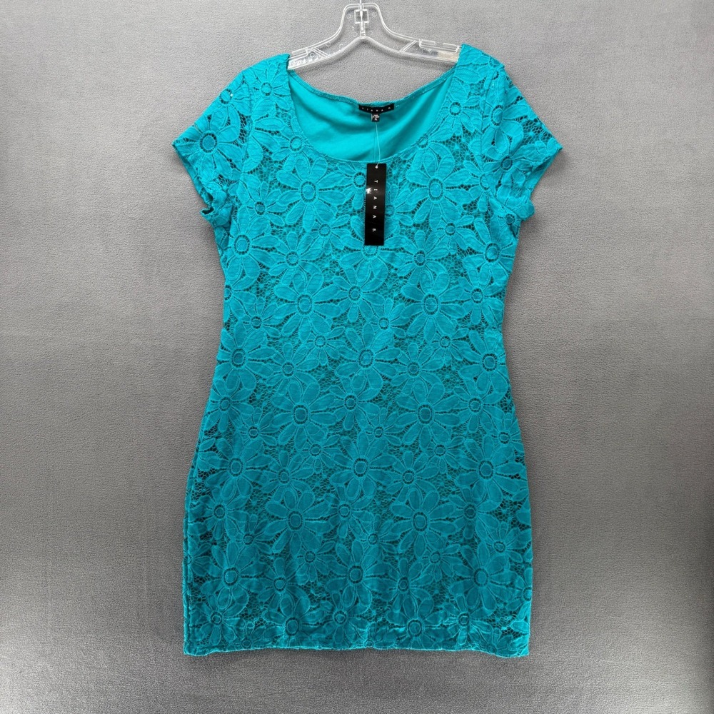 Tiana B Sheath Dress Womens XL Turquoise Floral Lace  Short Sleeve Lined